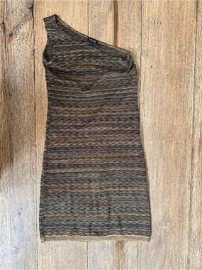 Kookaï One-Shoulder Metallic Patterned Knit Mini Dress